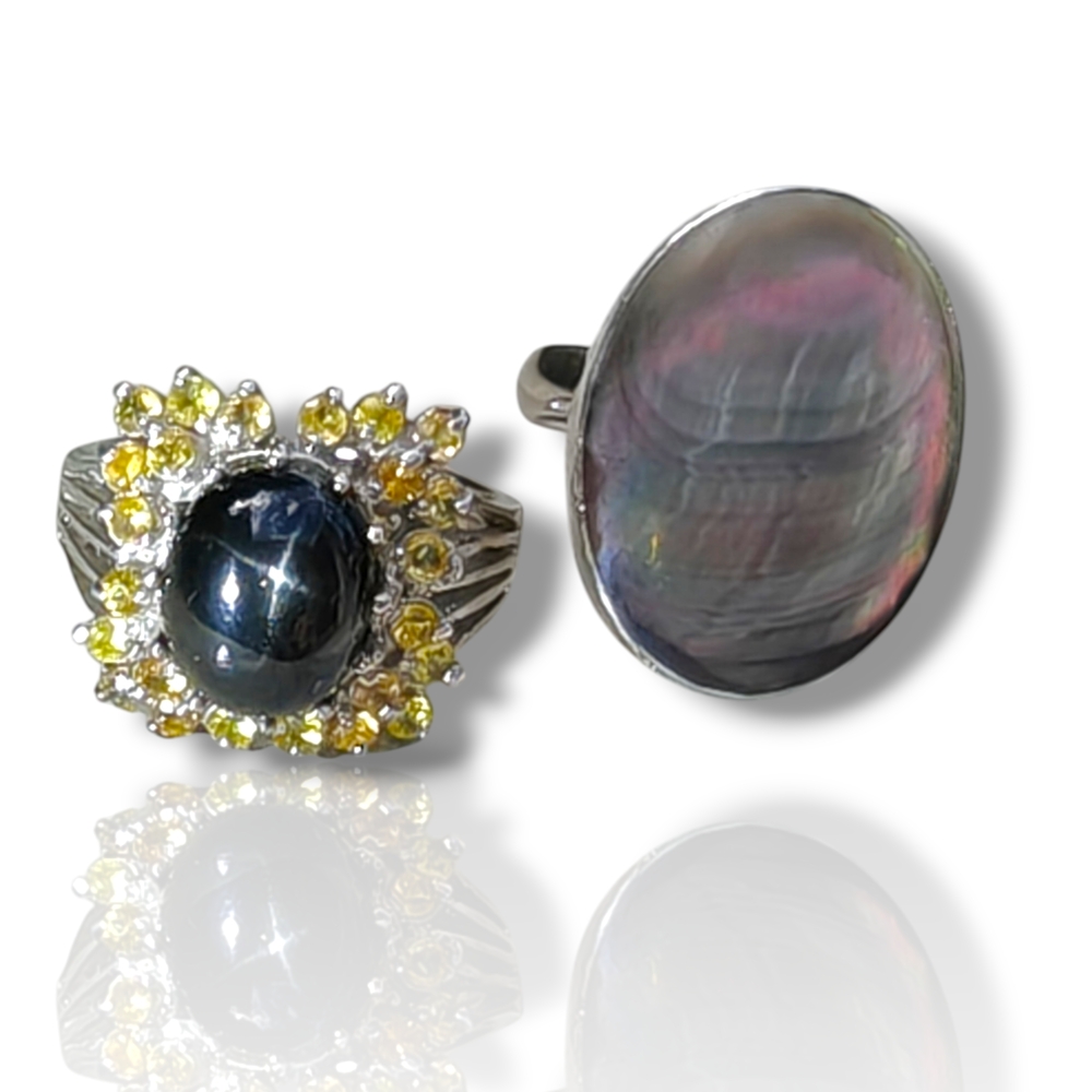Sterling Silver Abalone Shell & Black Star Sapphire with Citrine gemstones